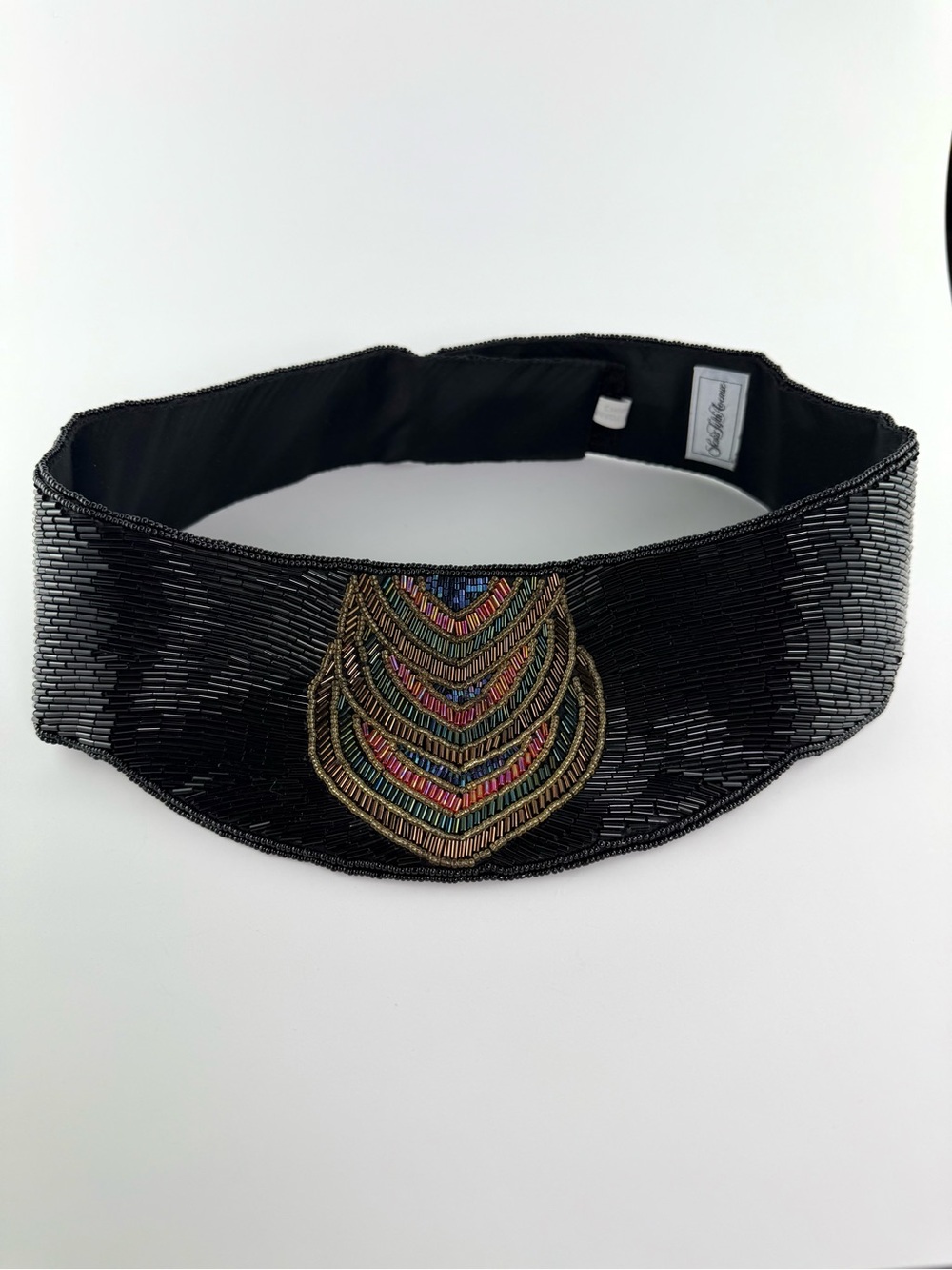 SOLD Vintage Saks Fifth Avenue Beaded Statement Belt Size XS Small Black 80s